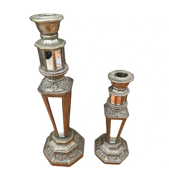 Elegant Silver and Mirror Candlestick Set - Picture 2 of 5